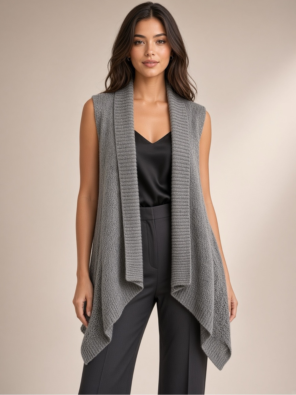 Eileen Fisher Alpaca Organic Cotton S Draped Open-Front Sweater Vest - Gray